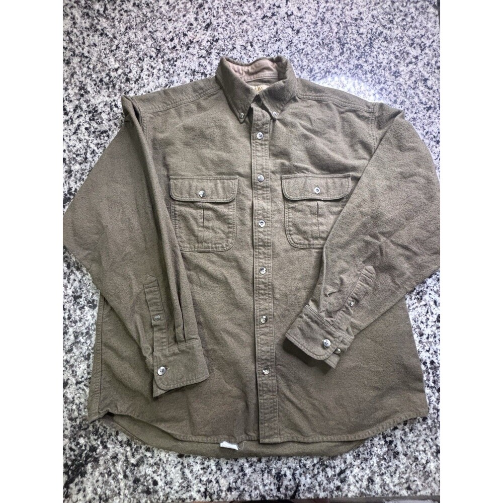 Vintage Cabela’s Deerskin Soft Chamois Shirt L  Olive Green Hunting
